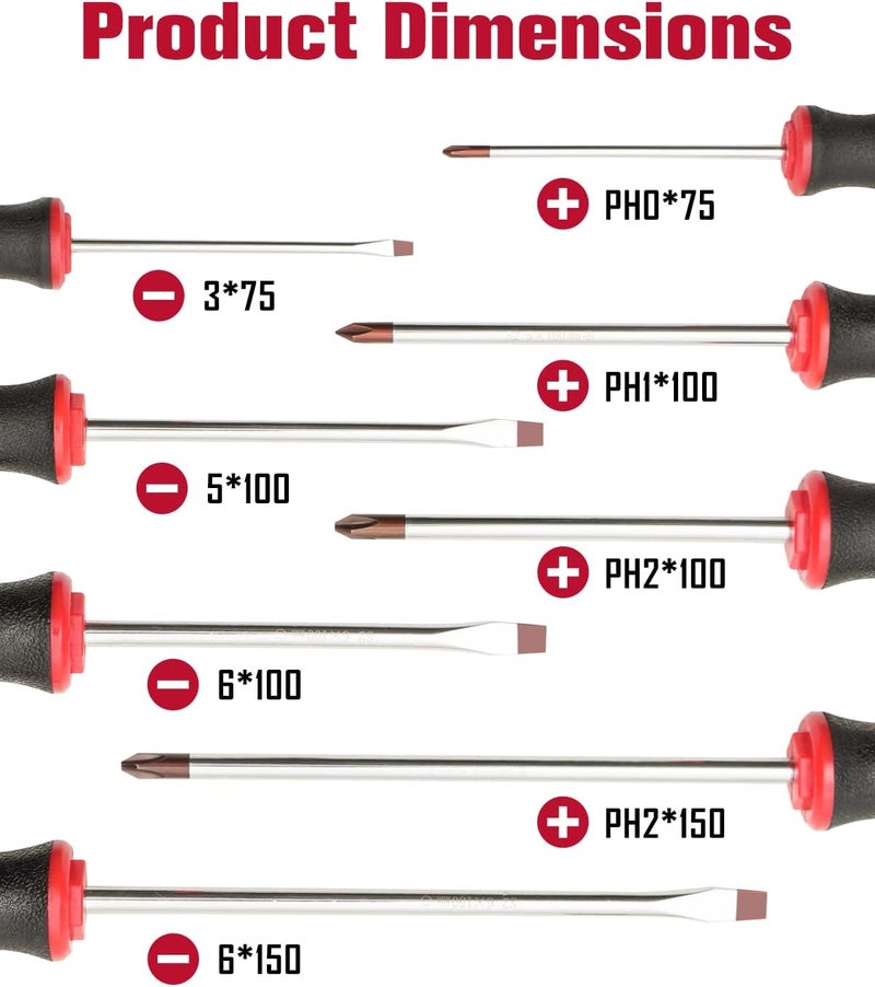 ROTATION 8-Piece Magnetic Screwdrivers Set with red tip, 4 Phillips and 4 Slotted Tips, Professional Cushion Grip Screwdriver Set with High Torque - Image 5